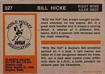 1972-73 O-Pee-Chee #327 Bill Hicke Back