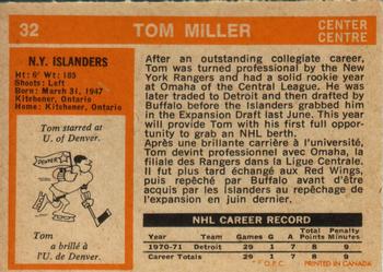 1972-73 O-Pee-Chee #32 Tom Miller Back