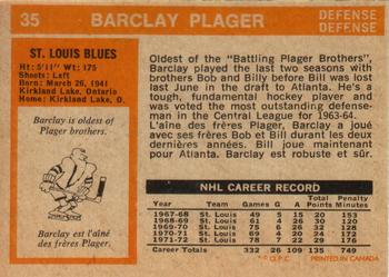 1972-73 O-Pee-Chee #35 Barclay Plager Back