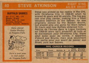 1972-73 O-Pee-Chee #40 Steve Atkinson Back