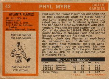 1972-73 O-Pee-Chee #43 Phil Myre Back