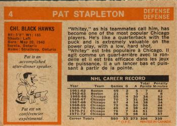 1972-73 O-Pee-Chee #4 Pat Stapleton Back