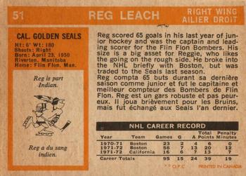 1972-73 O-Pee-Chee #51 Reg Leach Back
