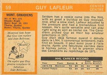 1972-73 O-Pee-Chee #59 Guy Lafleur Back