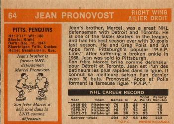 1972-73 O-Pee-Chee #64 Jean Pronovost Back