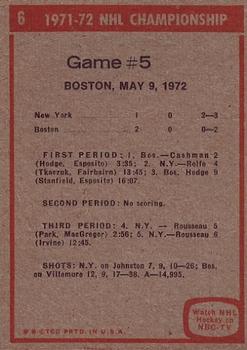 1972-73 Topps #6 1971-72 NHL Playoffs Game 5 Back