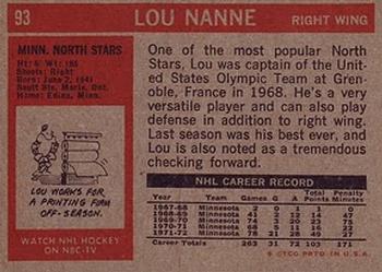 1972-73 Topps #93 Lou Nanne Back