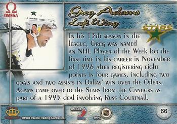 1997-98 Pacific Omega - Dark Gray #66 Greg Adams Back