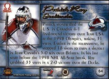 1997-98 Pacific Omega - Ice Blue #64 Patrick Roy Back