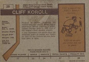 1973-74 O-Pee-Chee #28 Cliff Koroll Back