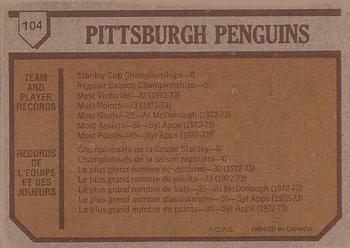 1973-74 O-Pee-Chee #104 Penguins Team Back