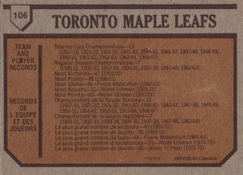 1973-74 O-Pee-Chee #106 Maple Leafs Team Back
