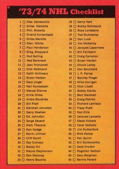 1973-74 O-Pee-Chee #116 Checklist: 1-132 Front