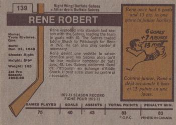 1973-74 O-Pee-Chee #139 Rene Robert Back
