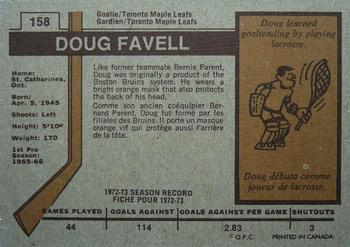 1973-74 O-Pee-Chee #158 Doug Favell Back