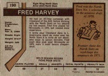 1973-74 O-Pee-Chee #190 Fred Harvey Back