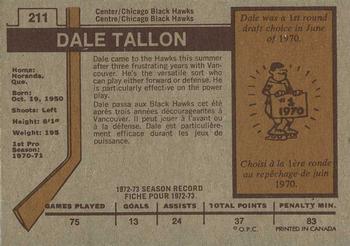 1973-74 O-Pee-Chee #211 Dale Tallon Back