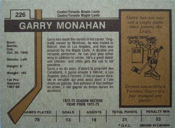 1973-74 O-Pee-Chee #226 Garry Monahan Back