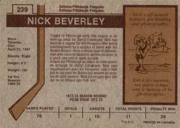 1973-74 O-Pee-Chee #239 Nick Beverley Back