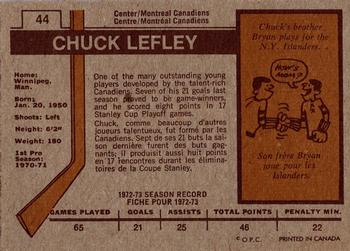 1973-74 O-Pee-Chee #44 Chuck Lefley Back