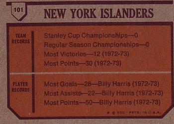 1973-74 Topps #101 New York Islanders Team Back