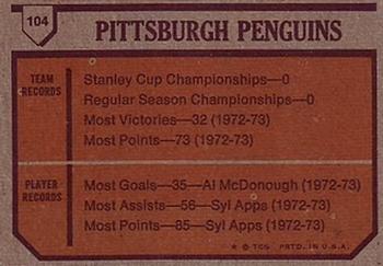 1973-74 Topps #104 Pittsburgh Penguins Team Back