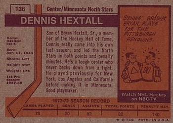 1973-74 Topps #136 Dennis Hextall Back