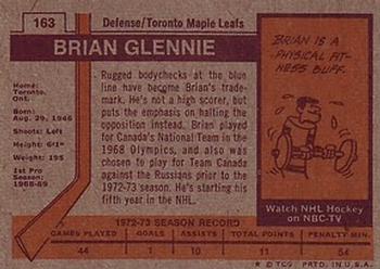 1973-74 Topps #163 Brian Glennie Back
