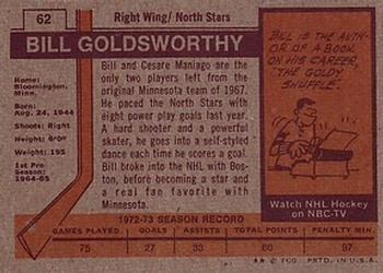 1973-74 Topps #62 Bill Goldsworthy Back