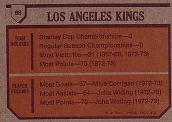 1973-74 Topps #98 Los Angeles Kings Team Back