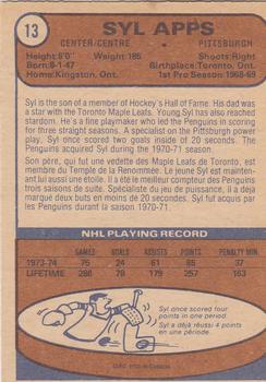 1974-75 O-Pee-Chee #13 Syl Apps Back