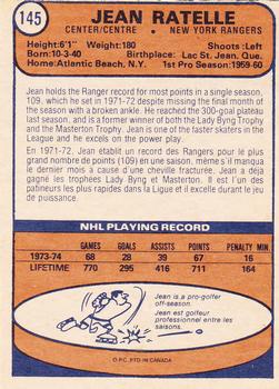 1974-75 O-Pee-Chee #145 Jean Ratelle Back