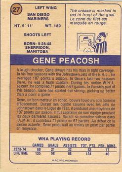 1974-75 O-Pee-Chee WHA #27 Gene Peacosh Back
