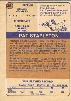 1974-75 O-Pee-Chee WHA #35 Pat Stapleton Back