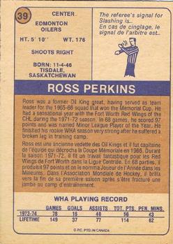 1974-75 O-Pee-Chee WHA #39 Ross Perkins Back