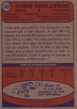 1974-75 Topps #108 Chris Oddleifson Back