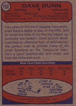 1974-75 Topps #152 Dave Dunn Back