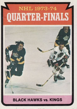 1974-75 Topps #212 Quarterfinals (Blackhawks vs. Kings) Front