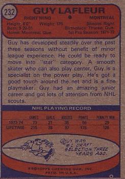 1974-75 Topps #232 Guy Lafleur Back