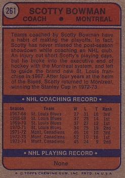 1974-75 Topps #261 Scotty Bowman Back