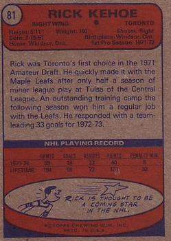 1974-75 Topps #81 Rick Kehoe Back