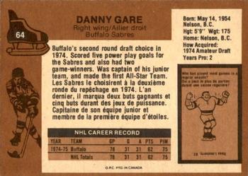 1975-76 O-Pee-Chee #64 Danny Gare Back