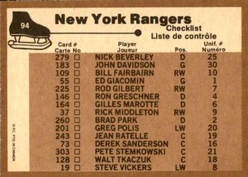 1975-76 O-Pee-Chee #94 New York Rangers Back