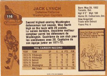 1975-76 O-Pee-Chee #116 Jack Lynch Back