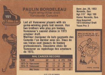 1975-76 O-Pee-Chee #151 Paulin Bordeleau Back