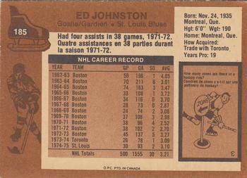 1975-76 O-Pee-Chee #185 Ed Johnston Back