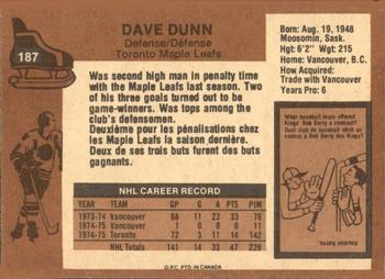 1975-76 O-Pee-Chee #187 Dave Dunn Back