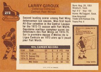 1975-76 O-Pee-Chee #273 Larry Giroux Back