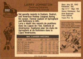 1975-76 O-Pee-Chee #352 Larry Johnston Back