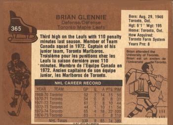 1975-76 O-Pee-Chee #365 Brian Glennie Back